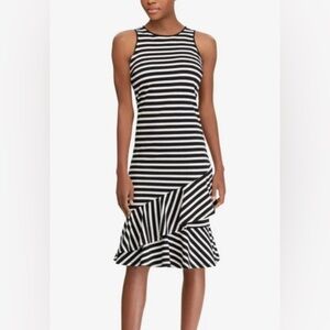 Lauren, Ralph Lauren Black & White Sleeveless Asymmetrical Ruffle Mini Dress - S
